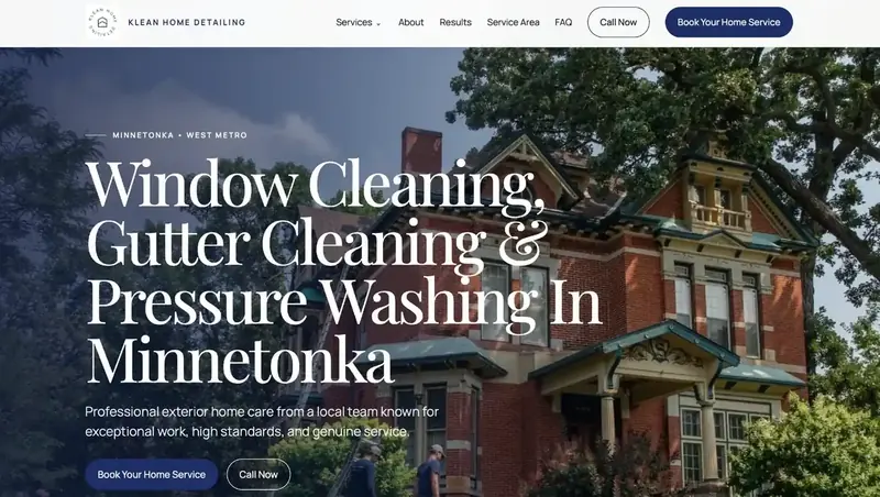 Klean Home Detailing homepage for window, gutter, and pressure washing in Minnetonka