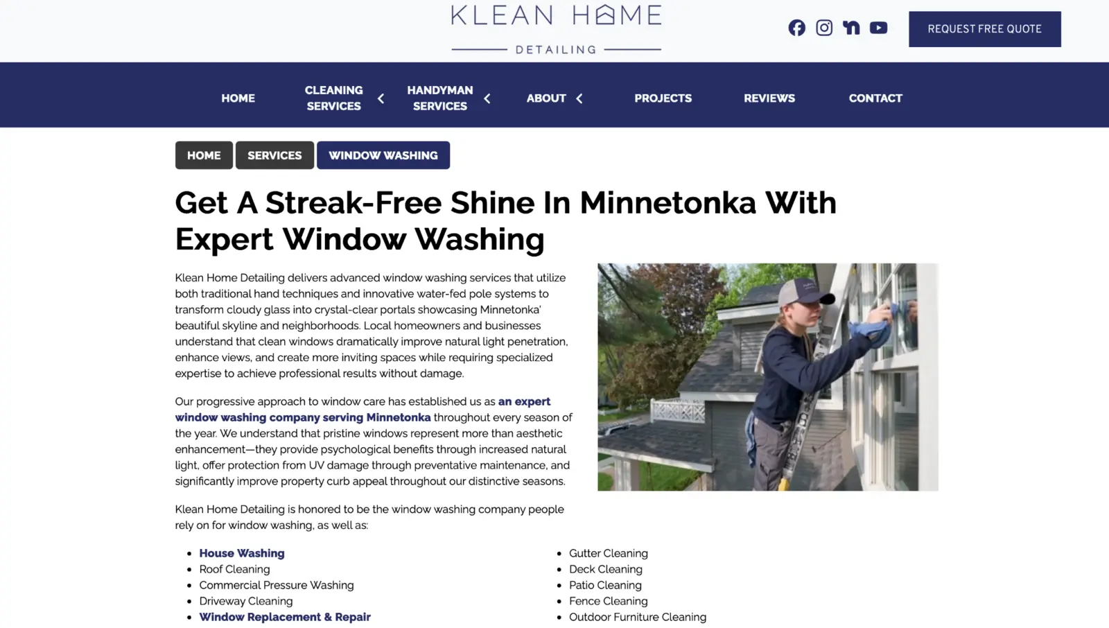 Klean Home Detailing's former keyword-heavy service page